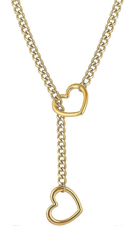 Colier cu lant tip slip, inima, inox, pentru femei, aurie, ajustabil