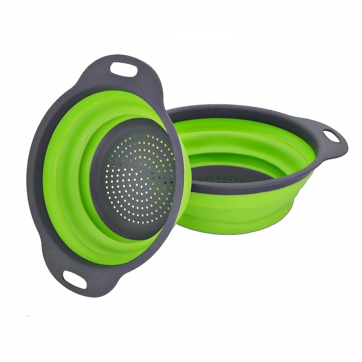 Sita pliabila din silicon pentru bucatarie, WUZHOU, design compact, material de calitate, usor de curatat, verde/gri