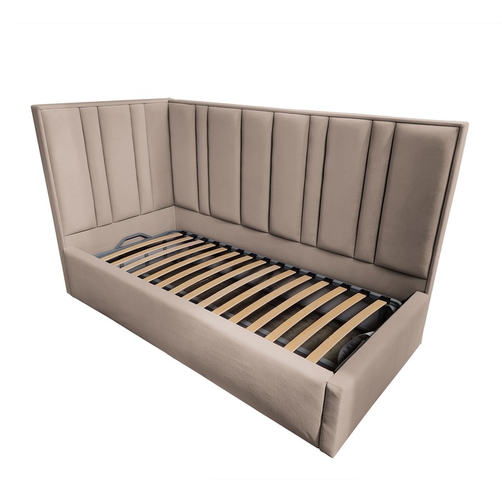 Kárpitozott sarokágy Damo léces alappal, Emi, krémszínű, 160x200 cm, H120