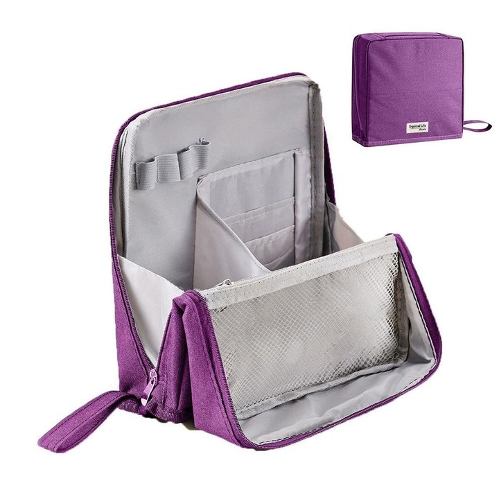 Portfard cosmetic, set, capacitate mare, bej, 22x22x6cm