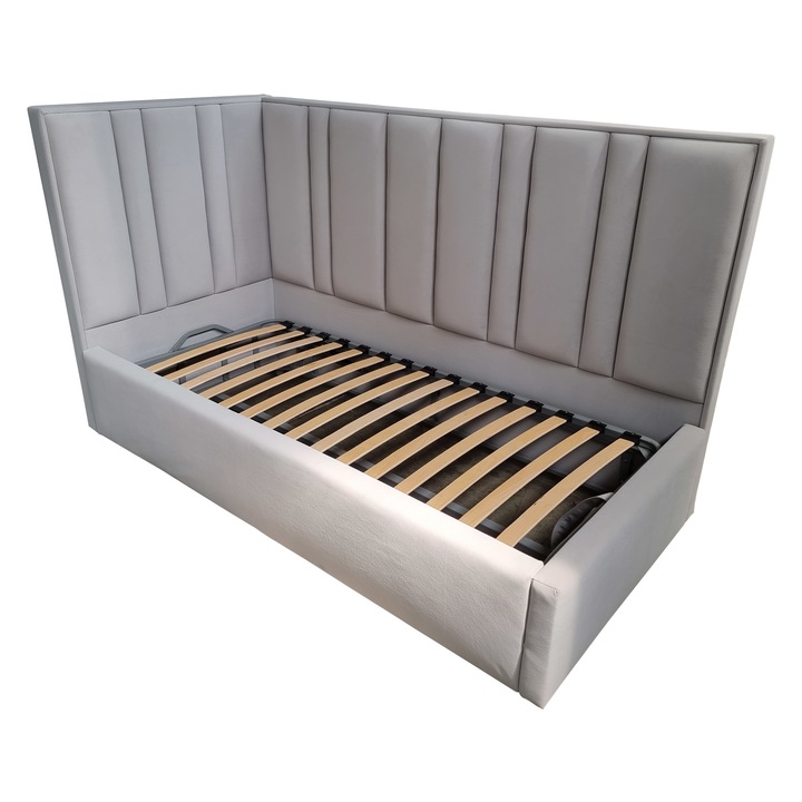 Тапицирано ъглово легло с ламела Damo, Emi, сиво, 120x200 см, H120