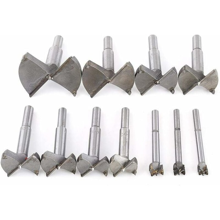 Set burghie Forstner din carbura cimentata, 11 dimensiuni, 14-65mm, pentru lemn
