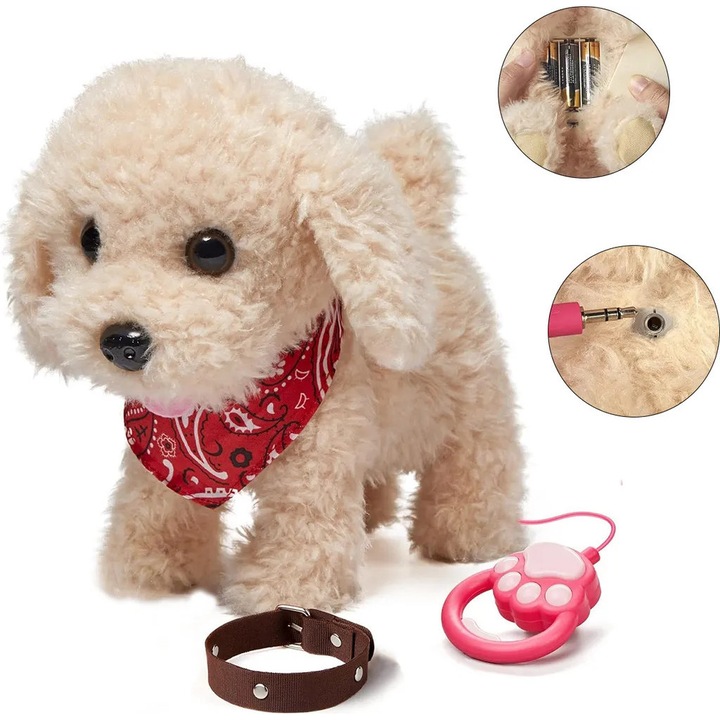 Interaktív elektromos plüss kutya játék, 4-6 év, realisztikus mozgások, hang és fény, többszínű