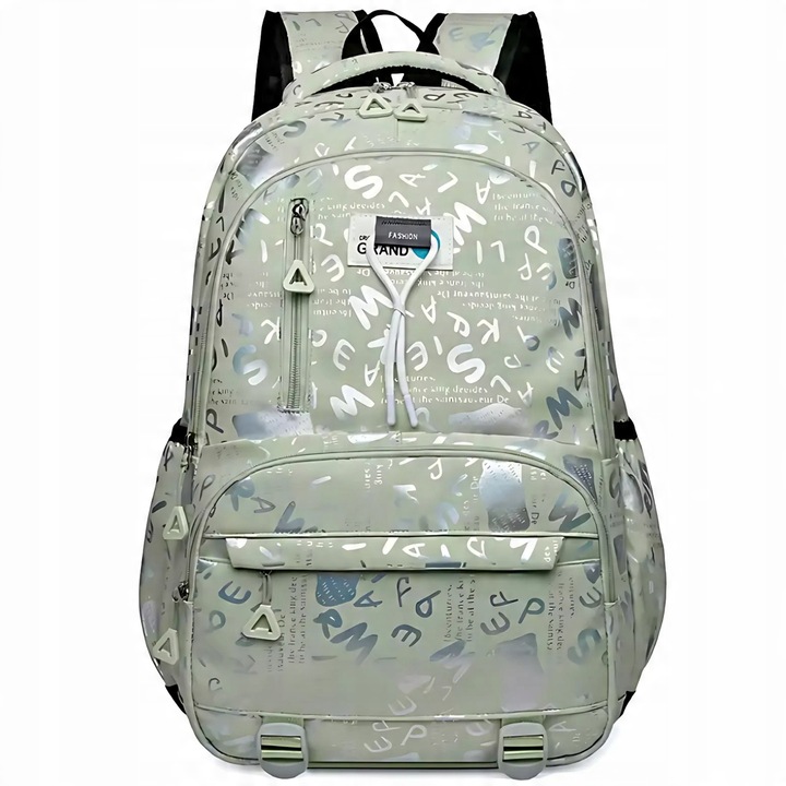 Rucsac Scolar Cu Imprimeu, HomeDesign, Compartiment Principal Incapator Pentru Carti Si Caiete, Bretele Moi Si Reglabile Pentru Confort, Material Rezistent La Uzura, Buzunare Suplimentare Pentru Maruntisuri, 44 x 34 x 20 cm, Verde