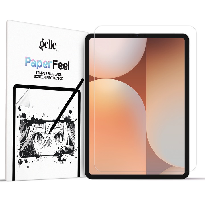 Gelle Paper Texture üvegfólia Samsung Galaxy Tab S10 FE/ S9 FE 5G/S9/S8/S7 készülékhez, 11", ideális rajzoláshoz/íráshoz, matt, tükröződésmentes, katonai keménységű, professzionális 3D képernyővédelem, karcálló, ütésálló
