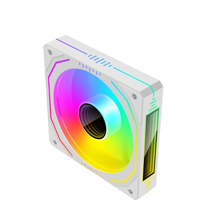Ventilator computer, rotatie inversa, ARGB asincron, 5V 3pini+PWM 4pini, 1800RPM, volum aer 71CFM, 120 x 125 x 25 mm, alb