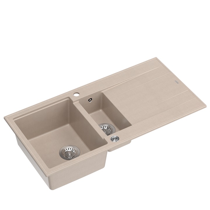 Chiuveta Quadron Evan 156 cu 1, 5 cuve 100x50x21cm bej cu sifon otel