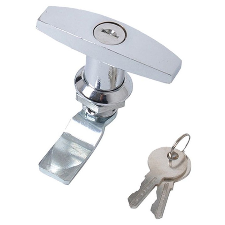 Ключалка тип Т за жабка, цинк, сребриста, 7.5x6.4см, с 2 ключа