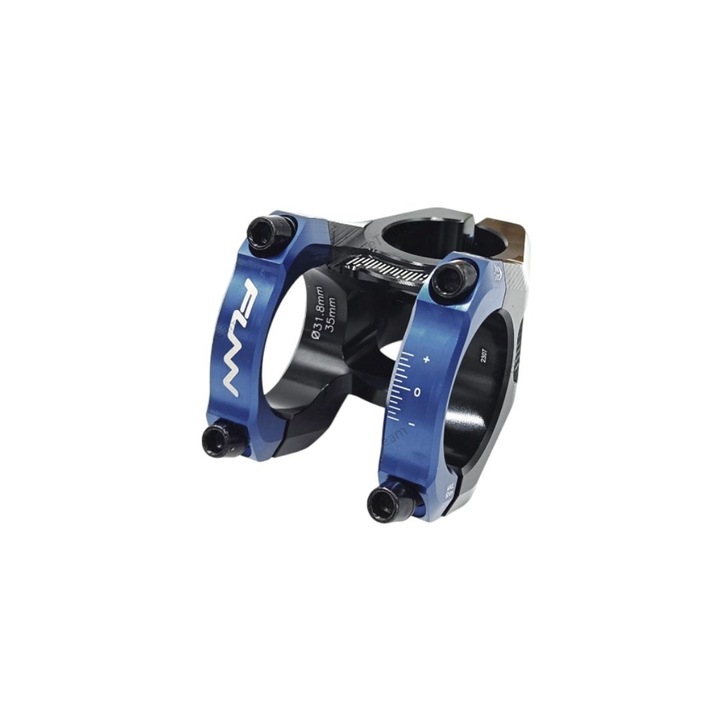 Стебло Funn Equalizer, Alu.6061 - Изцяло CNC, 35 мм, 0 подъем, 1-1/8, удължение: 35 мм, черно тяло / синя скоба, AM