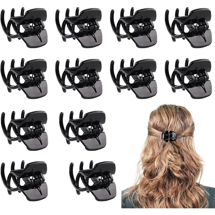 Set 12 agrafe de par negre, dimensiune medie, design antiderapant, 3.5cm