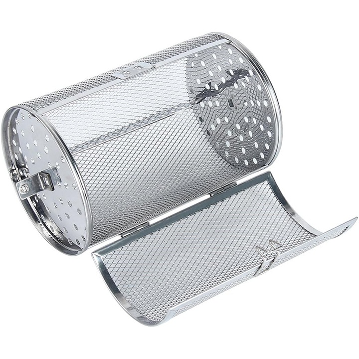 Forgó grillkosár, Rqiurpn, rozsdamentes acél, ajtónyitás, 14x18cm, ezüst