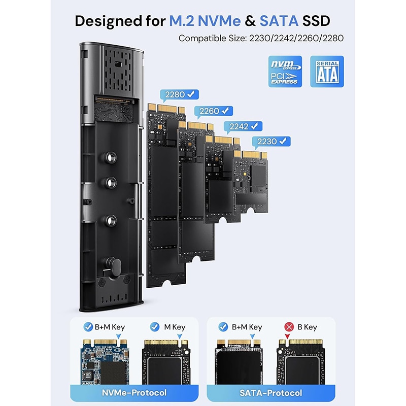 Rack extern SSD M.2, Rqiurpn, Tool-Free, 10Gbps USB 3.2 Gen 2, suporta ...
