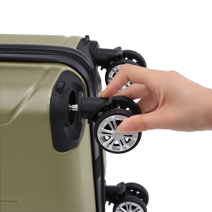 Kabinbőrönd szett repülőre, kézipoggyász 55x35x20 cm és 40x30x20 cm, Smart modell Quasar & Co.®, ABS 2.8 mm, lopásgátló cipzár, számzár, teleszkópos fogantyú, 4 dupla csendes kerék 360°, 10 kg-ig, repülős bőrönd, Pezsgőszínű