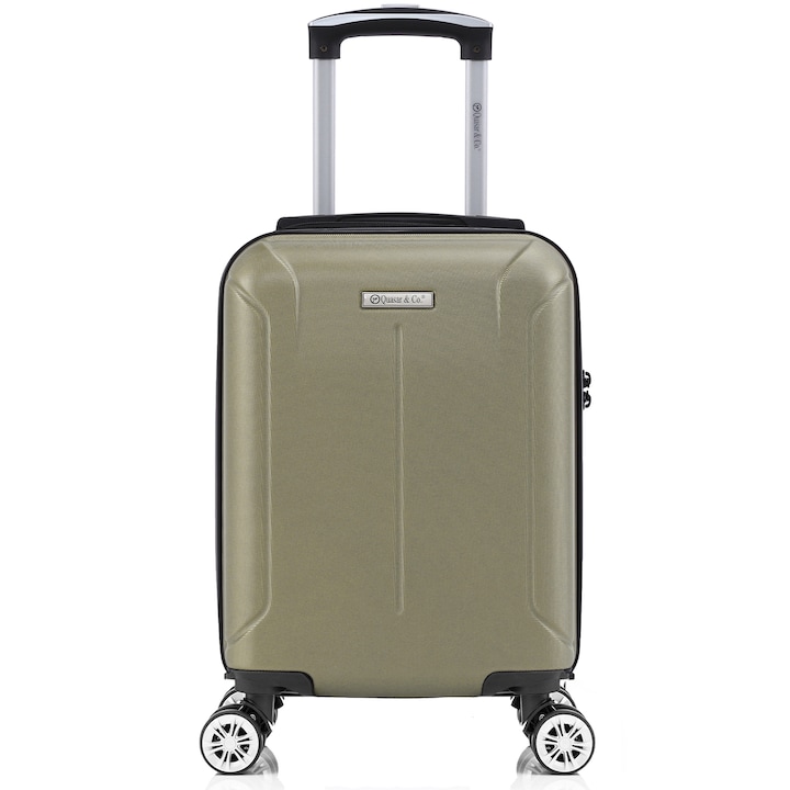 Куфар за ръчен багаж, Quasar & Co.®, модел SMART, 40x30x20 см, пътнически куфар за самолет, ABS 2.8 мм, двойно защитен цип, кодово заключване, телескопична дръжка, 4 двойни сваляеми безшумни колелца с въртене на 360°, Шампанско