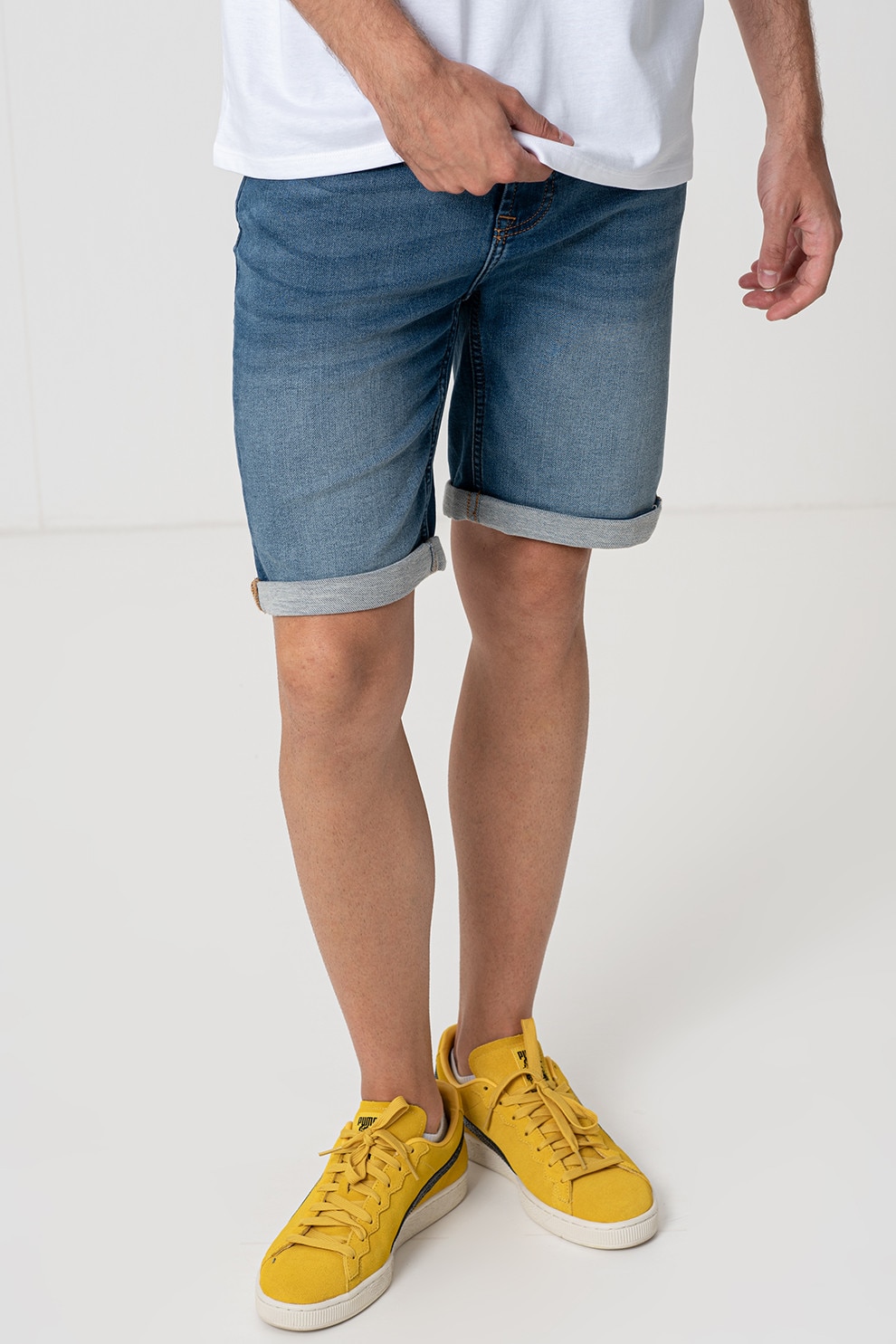 Only & Sons, Blugi scurti drepti cu aspect decolorat, Albastru, M