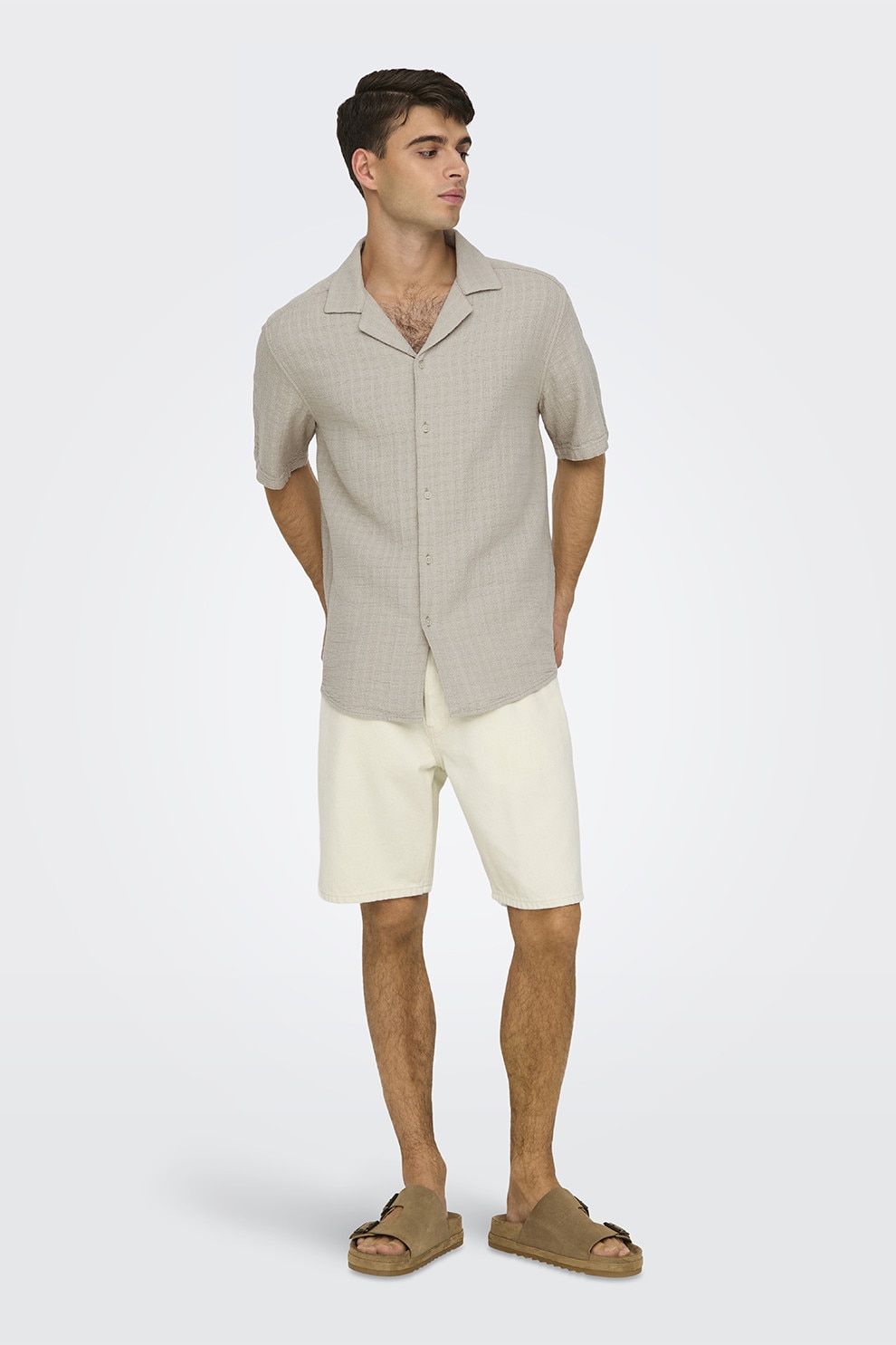 Only & Sons, Blugi scurti cu gaici pentru curea, Alb murdar, M