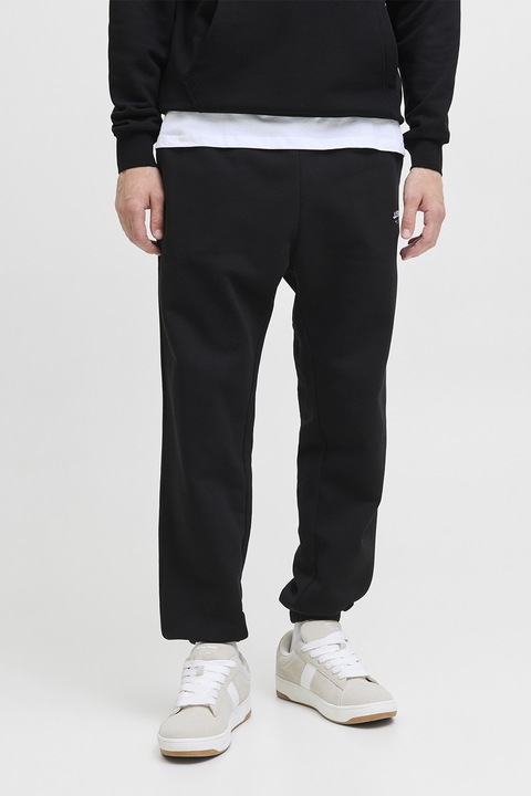 Jack & Jones, Pantaloni de trening cu talie ajustabila, Negru/Alb optic