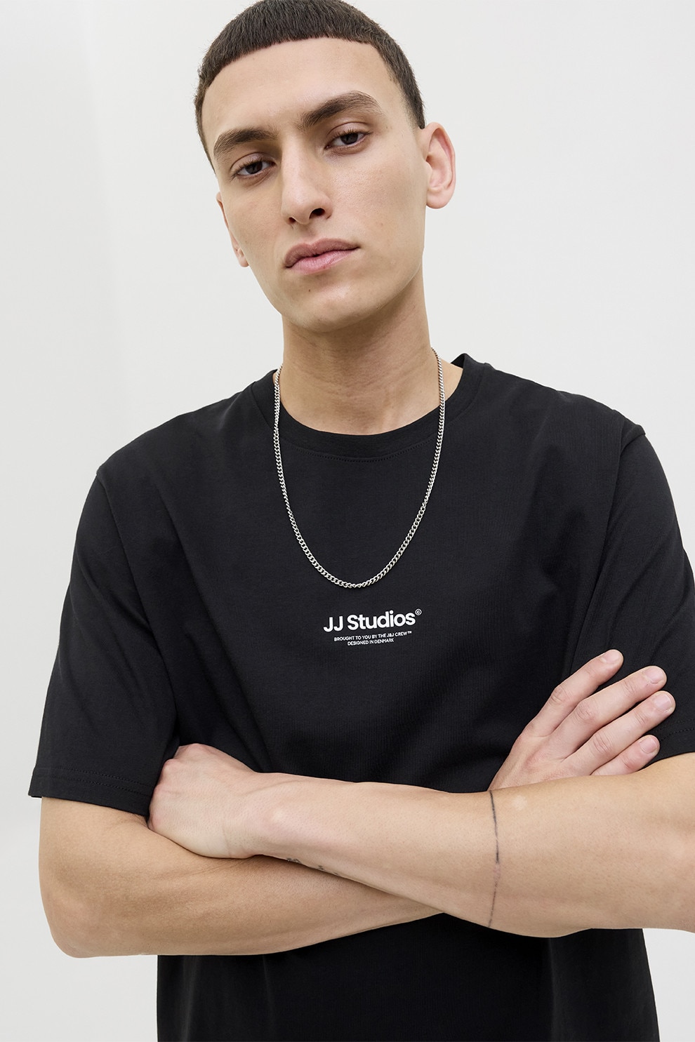 Jack & Jones, Tricou de bumbac organic cu text, Negru, L