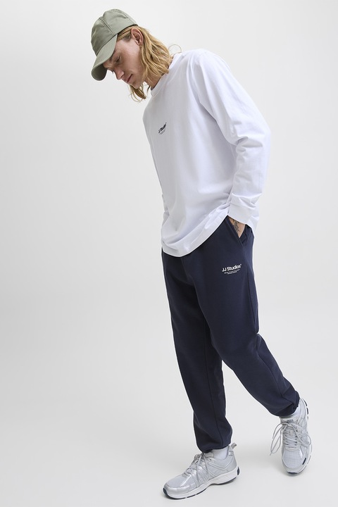 Jack & Jones, Pantaloni de trening cu talie ajustabila, Bleumarin