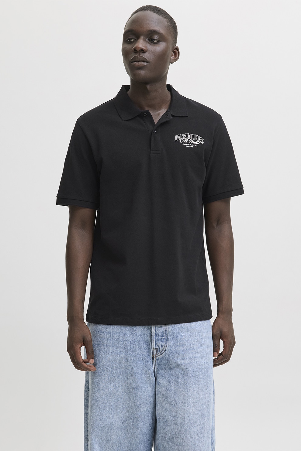 Jack & Jones, Tricou polo de bumbac pique, Negru, L