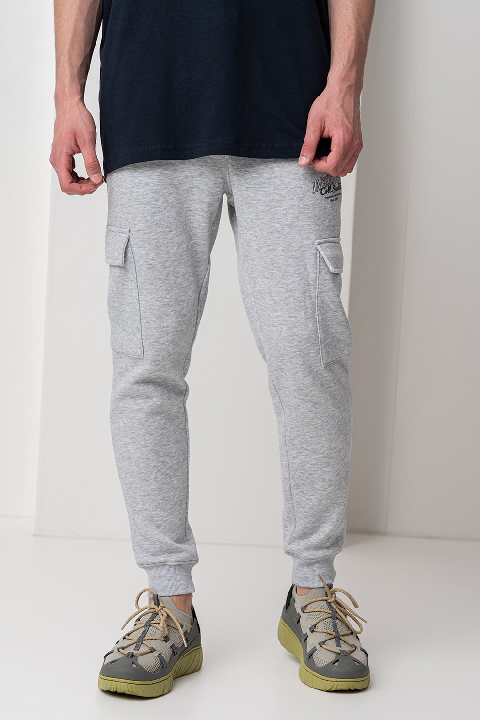 Jack & Jones, Pantaloni de trening cargo Gordon, Gri deschis melange, XL