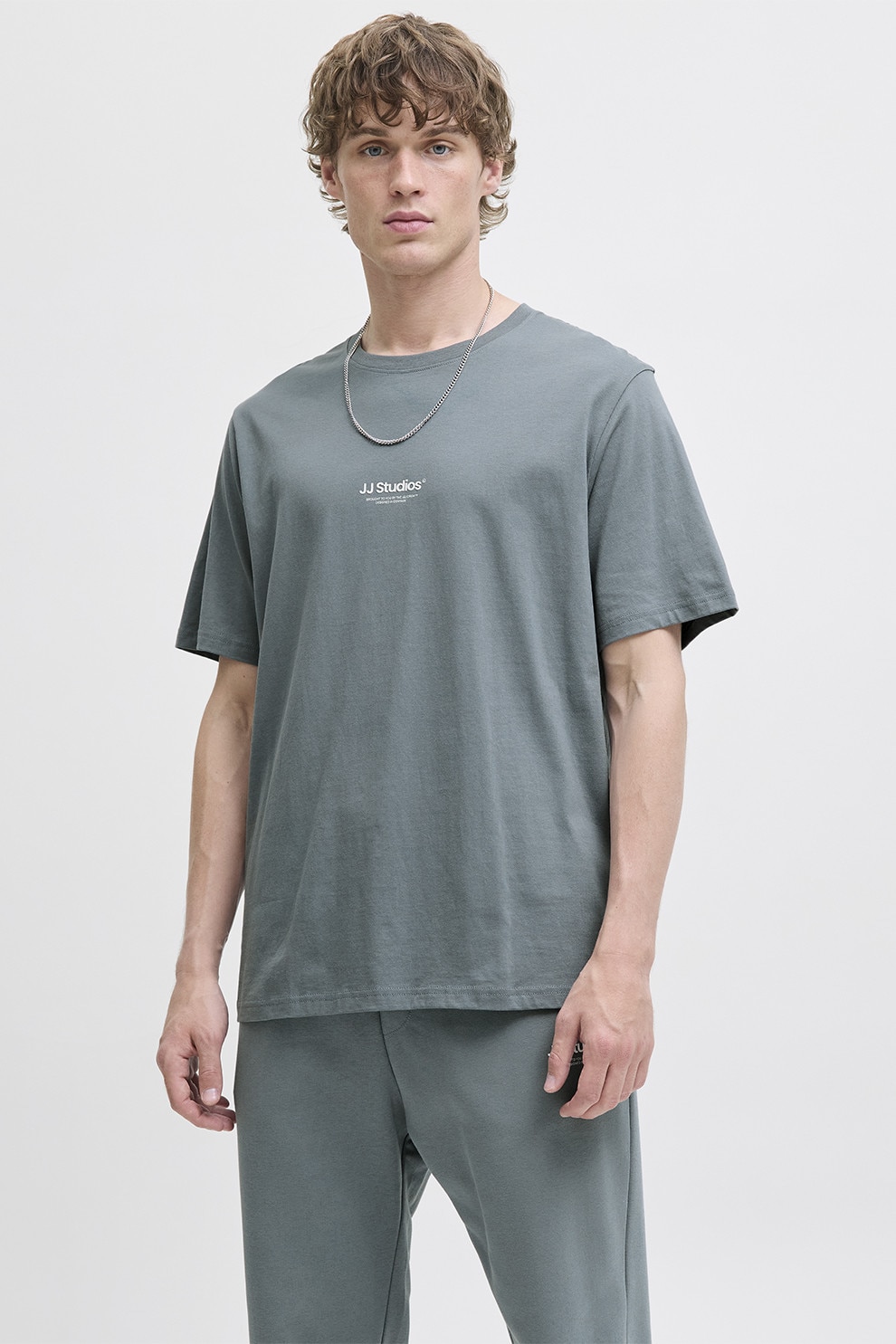 Jack & Jones, Tricou de bumbac organic cu text, Albastru petrol, M