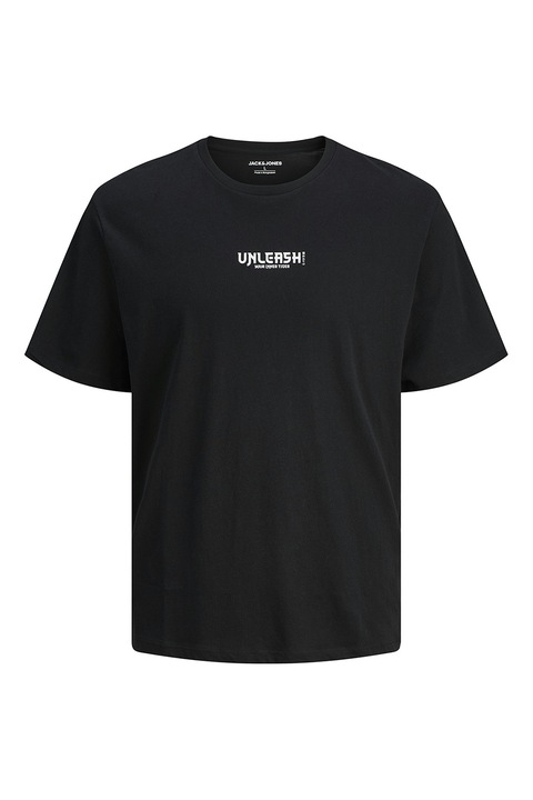 Jack & Jones, Kerek nyakú mintás póló, Fekete/Törtfehér