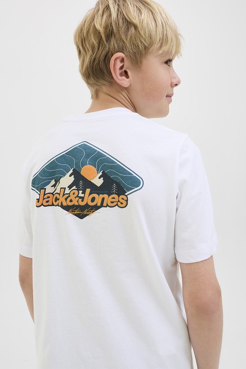 Jack & Jones, Logómintás pamutpóló, Sötétkék/Halvány narancssárga/Fehér