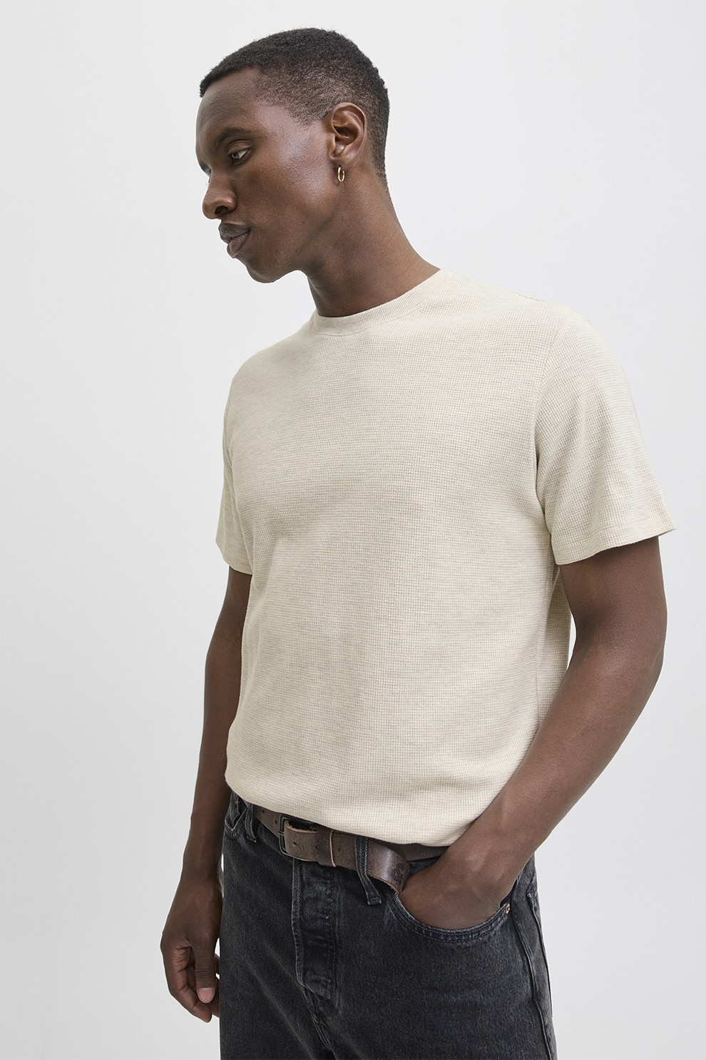 Jack & Jones, Tricou texturat relaxed-fit, Crem, L