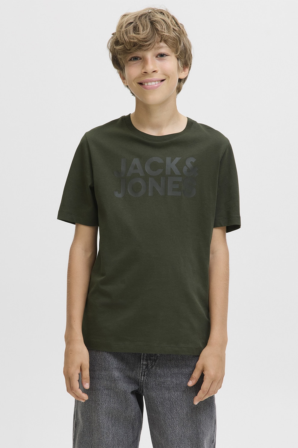 Jack & Jones, Tricou din bumbac organic Corp, Verde feriga, 152 CM