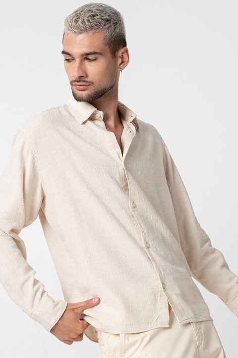 Jack & Jones, Bő fazonú lentartalmú ing, Világosbézs