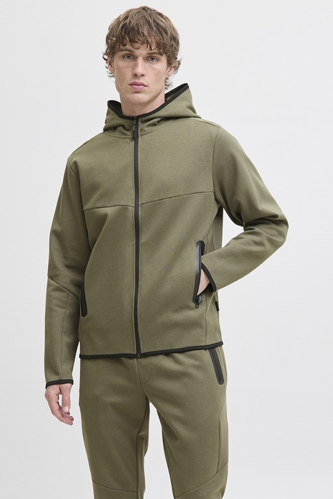 Jack & Jones, Hanorac cu buzunare cu fermoar, Verde masliniu