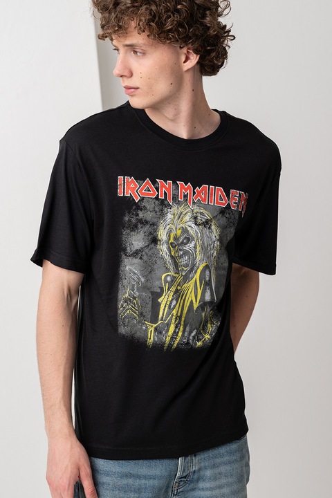 Only & Sons, Iron Maiden mintás organikuspamut póló, Piros/Fekete/Sötétszürke, L