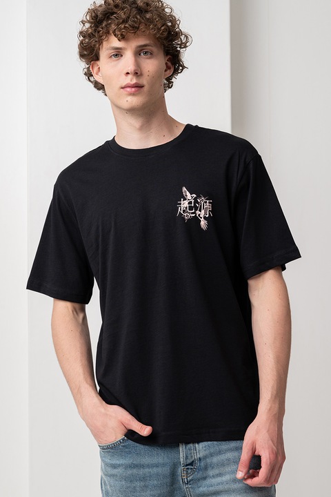 Only & Sons, Tristan bő fazonú pamutpóló, Fekete/Rózsaszín