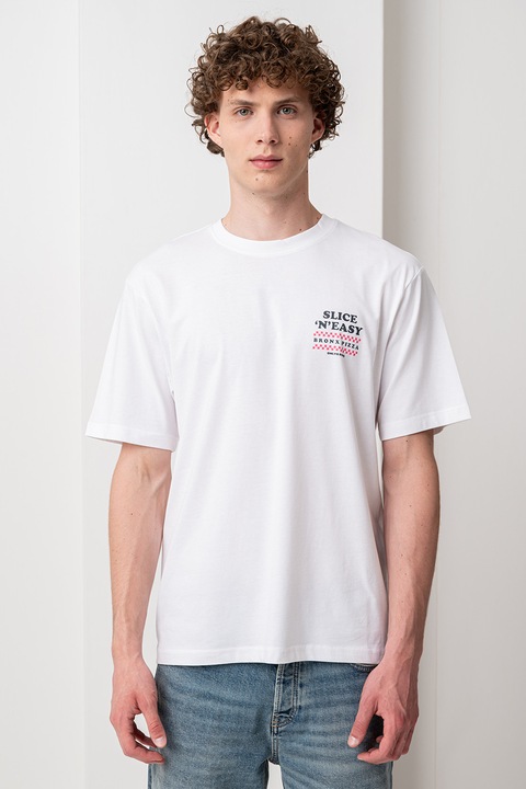 Only & Sons, Tristan bő fazonú pamutpóló, Fehér/Sárga/Rózsaszín