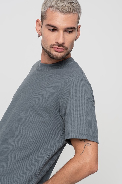 Jack & Jones, Bő fazonú texturált póló, Antracitszürke