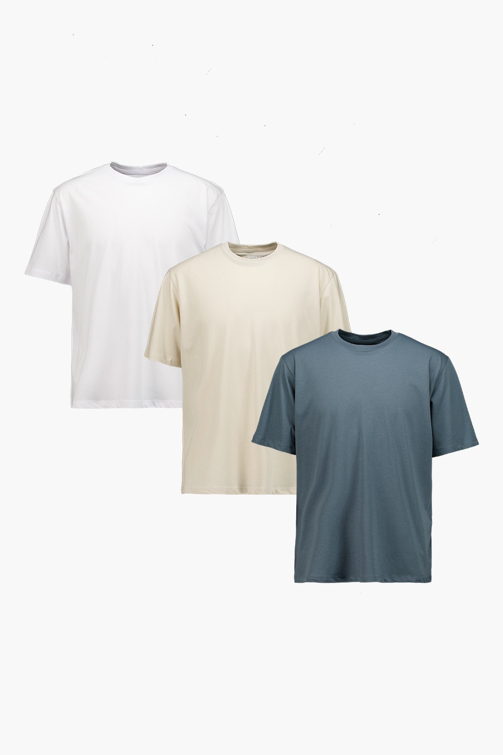 Jack & Jones, Set de tricouri de bumbac cu decolteu la baza gatului - 3 piese, Albastru prafuit, Alb optic, Bej deschis, S