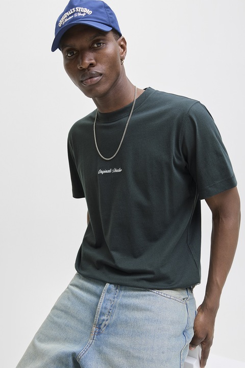 Jack & Jones, Kényelmes fazonú pamutpóló, Erdőzöld