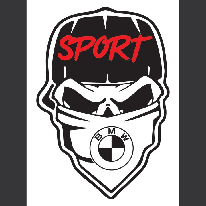 Sticker auto BMW Skull gangster, 20 cm negru, rosu