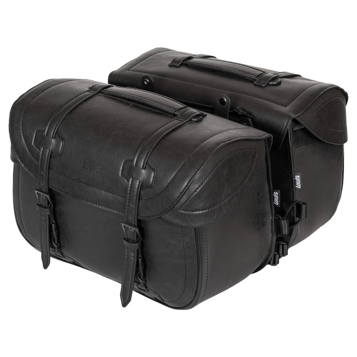 Genti laterale motocicleta Louis 2x27L piele ecologica negru 30x38x28cm