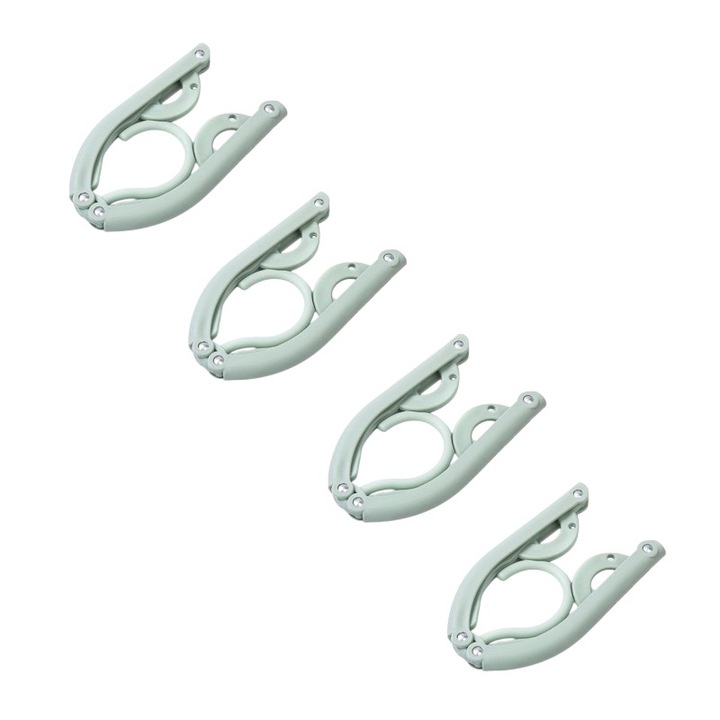 Комплект от 4 преносими закачалки, тънки и леки, за пътуване и дома, зелени, пластмасови, сгъваеми, 70x130 мм