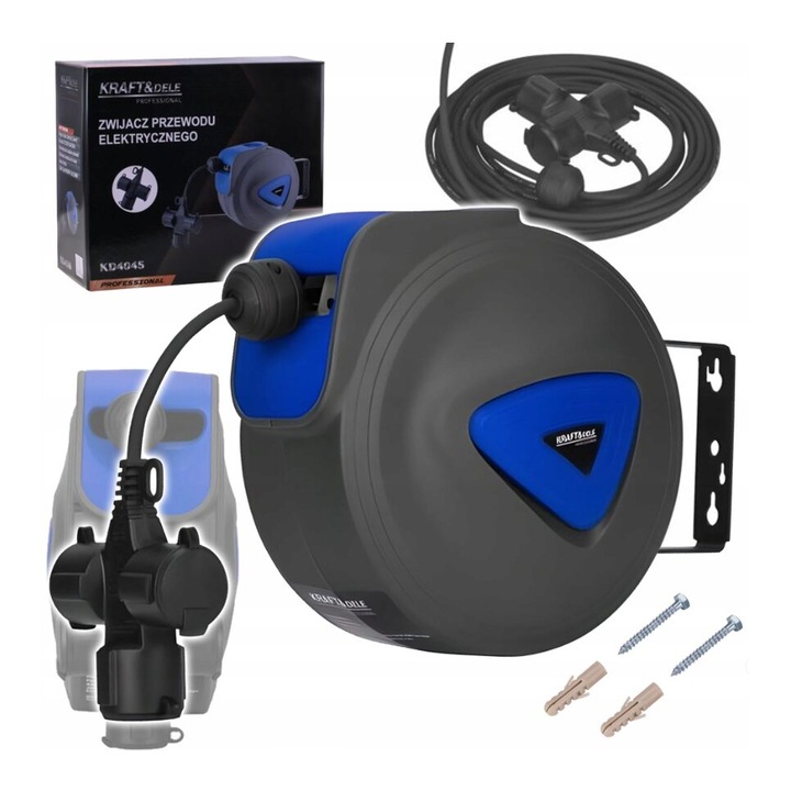 Prelungitor retractabil automat Kraft, 10m, priza de 16A, protecție copil