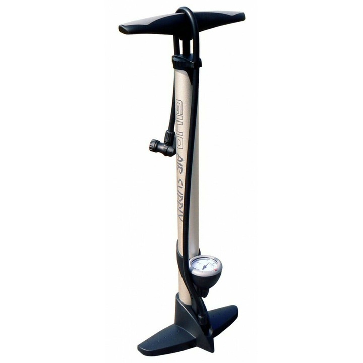 Голяма стоманена помпа с основа GF-33P, сребриста, 160 psi, манометър, двоен клапан, AM