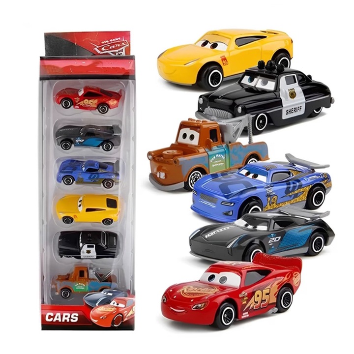 6 masinute metalice, ZOUN, design Cars, scara 1:64, mobile, interactive, detalii realiste, varsta 3+, 7 cm, multicolore