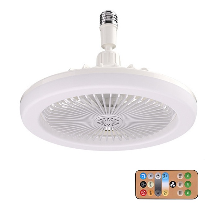 Вентилатор за таван с LED осветление, ZOUN, 30 W, непрекъснато регулиране на интензитета на светлината, въртене на 360 градуса, дистанционно управление, вграден дифузер за аромат, 3 настройки на скоростта на вятъра, таймер, бял