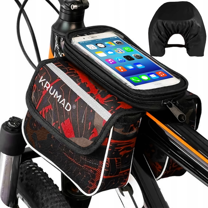 Geanta de Bicicleta pentru Cadru, Impermeabila, Borseta Bicicleta cu Compartiment Telefon si Spatiu Depozitare, Montare Rapida pe Cadru, Accesorii pentru MTB, Ciclism si Drumetii, Negru