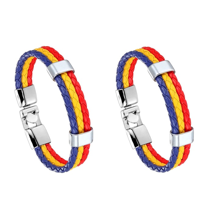 Set 2 bratari, model tricolor romanesc, design unisex, piele ecologica, ajustabile 16-19cm