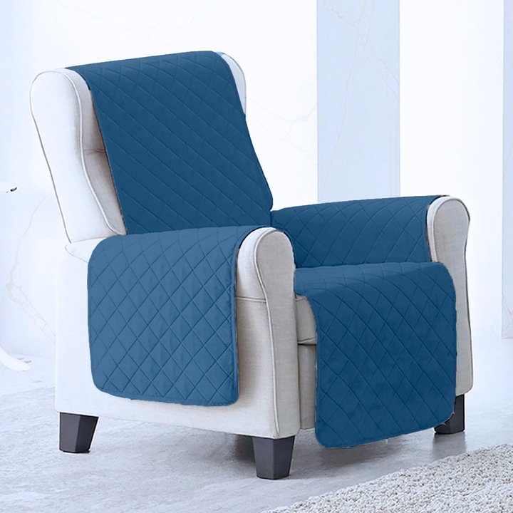 Cuvertura Matlasata pentru Fotoliu, Protectie Pete si Par, Microfibra Rezistenta, Usor de Curatat, Husa Fotoliu, 166 x 177 cm, Culoare Albastru