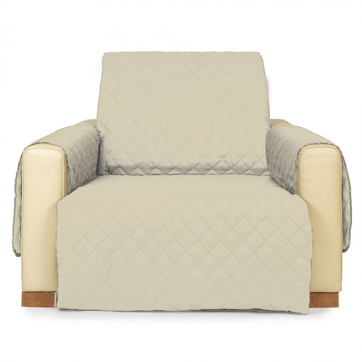 Cuvertura Matlasata pentru Fotoliu, Protectie Pete si Par, Microfibra Rezistenta, Usor de Curatat, Husa Fotoliu, 166 x 177 cm, Culoare Crem