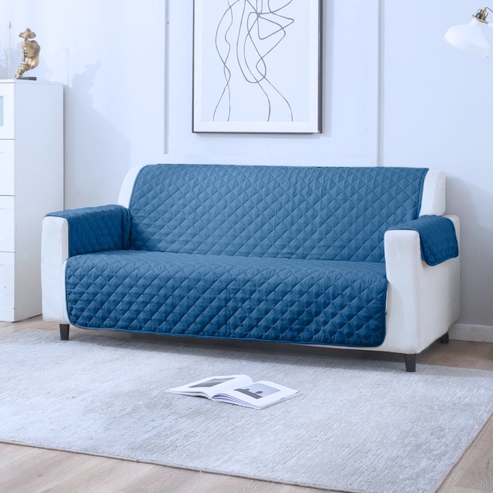 Cuvertura Matlasata pentru Canapea 3 locuri, Protectie Pete si Par, Microfibra Rezistenta, Usor de Curatat, Husa Canapea, 290x200 cm, Culoare Albastru